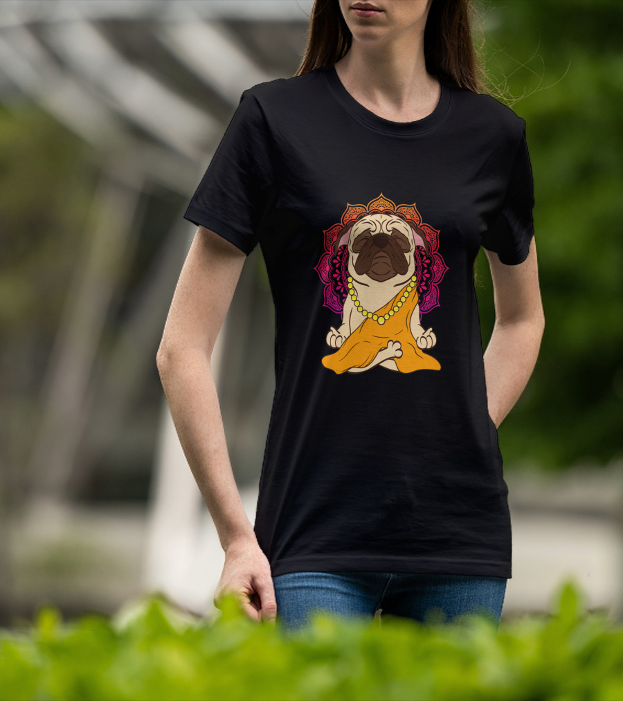 Buddhism Meditation Yoga Pug With Mandala And Beads T-Shirt