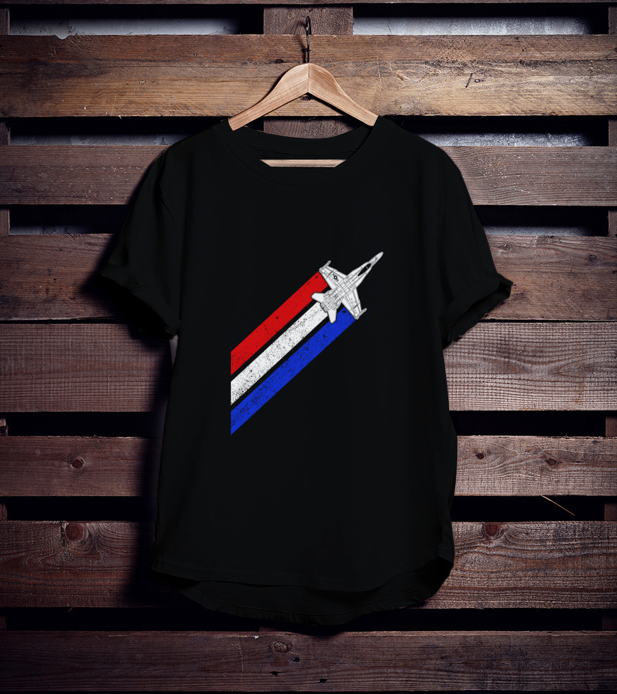 F18 Hornet Airplane Schematic Red White Blue Vintage Stripes T-Shirt