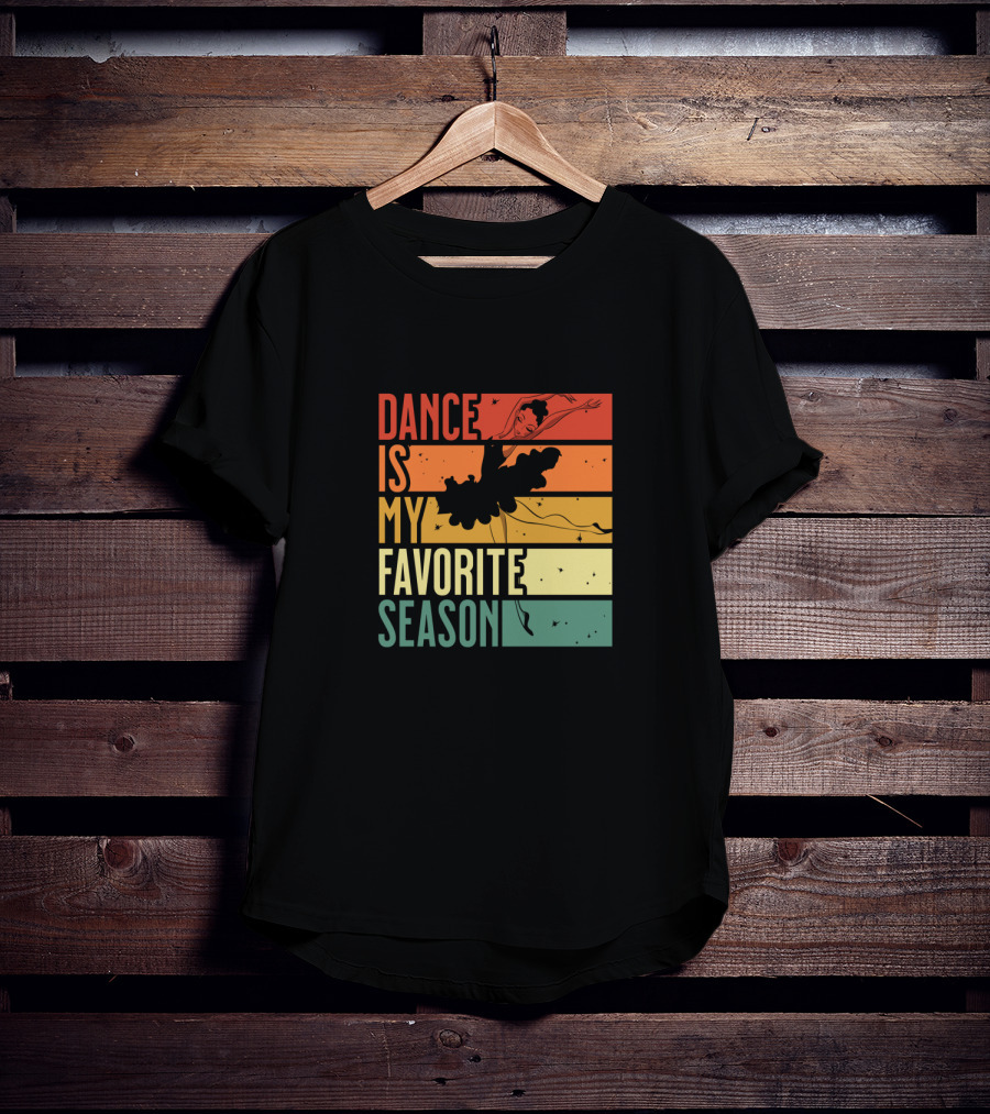 Dance Is My Favorite Season Ballerina Silhouette Retro Sunset Stripes T-Shirt