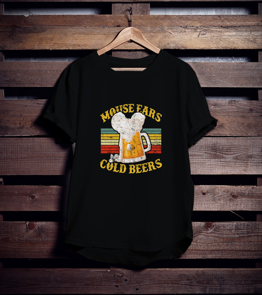 Mouse Ears Cold Beers Vintage Drinker's Mug With Retro Stripes T-Shirt