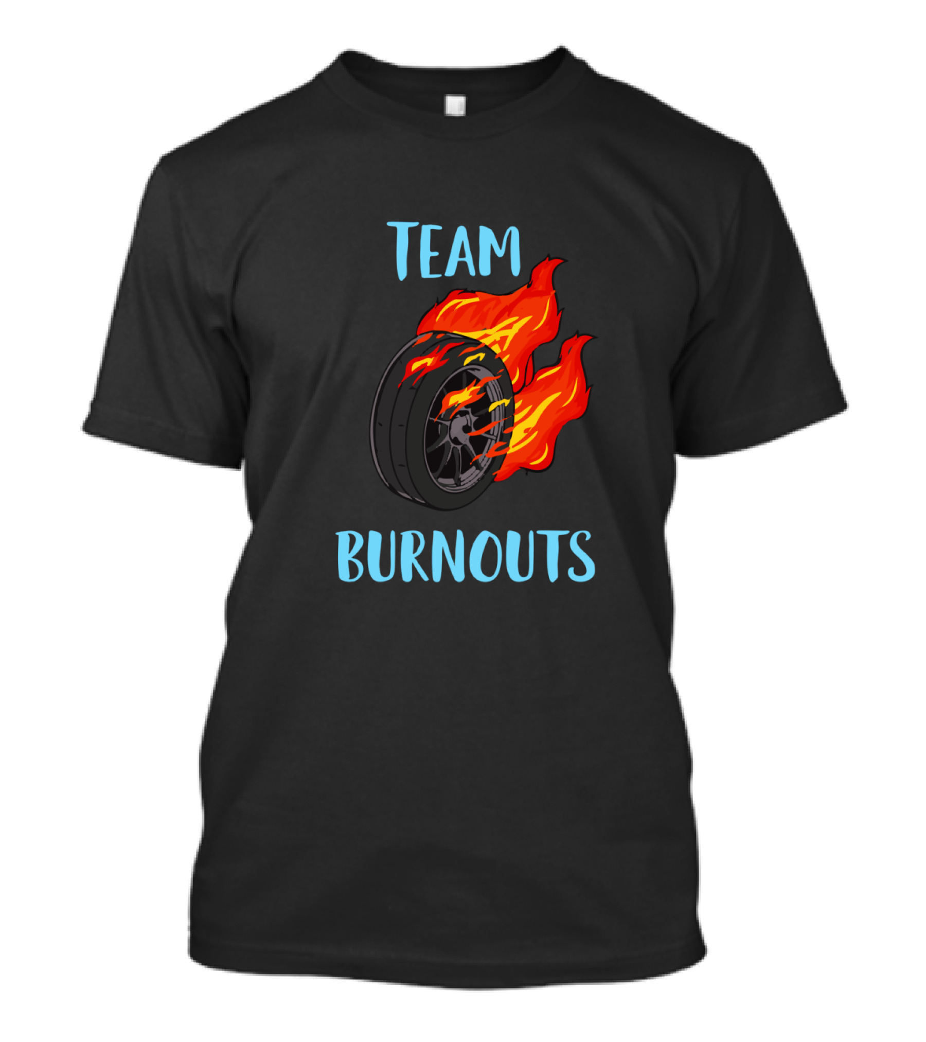 Team Burnouts Gender Reveal Party Idea Baby Boy Reveal Flame Tire T-Shirt