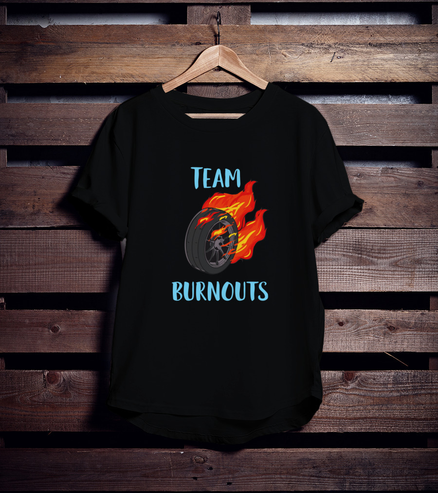Team Burnouts Gender Reveal Party Idea Baby Boy Reveal Flame Tire T-Shirt