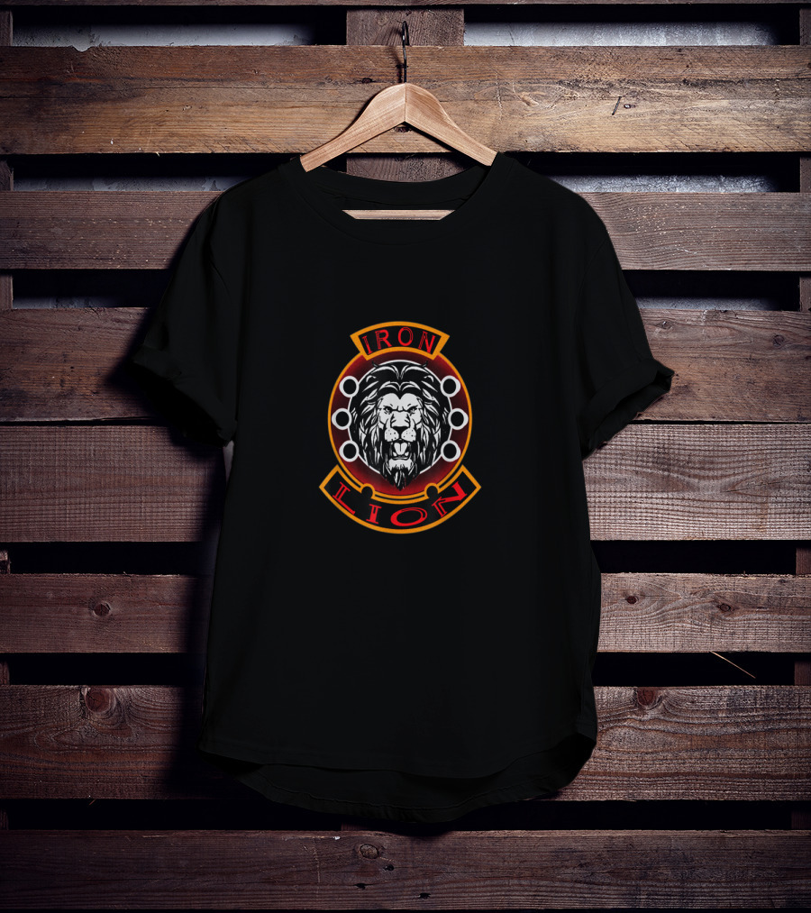 Iron Lion Emblem Featuring Bold Lion Head With Ringed Accents T-Shirt