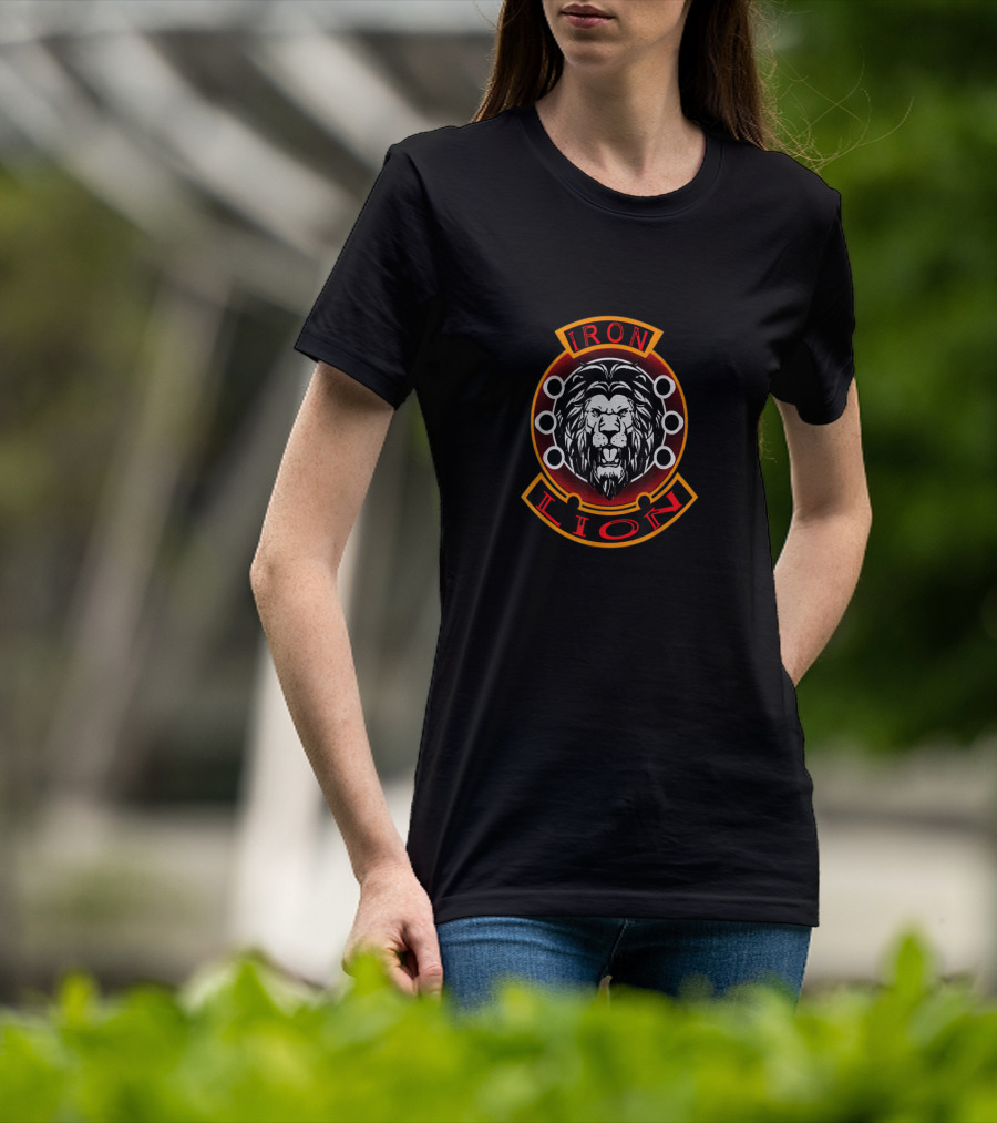 Iron Lion Emblem Featuring Bold Lion Head With Ringed Accents T-Shirt