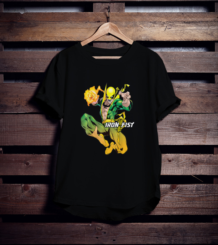 Marvel Iron Fist Dynamic Action Pose With Fiery Punch T-Shirt