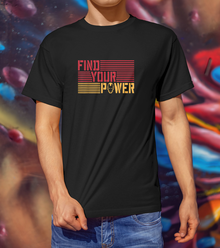 Marvel Iron Man Find Your Power Helmet Red Yellow Lines T-Shirt