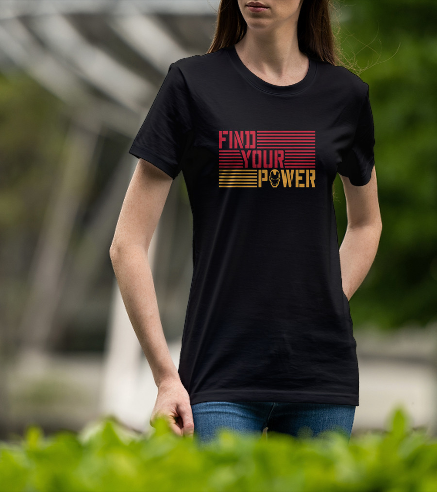 Marvel Iron Man Find Your Power Helmet Red Yellow Lines T-Shirt