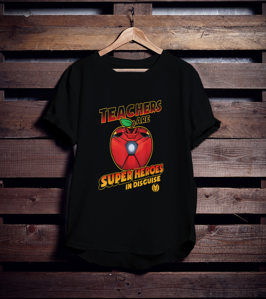 Teachers Are Super Heroes In Disguise Iron Man Apple Mashup T-Shirt
