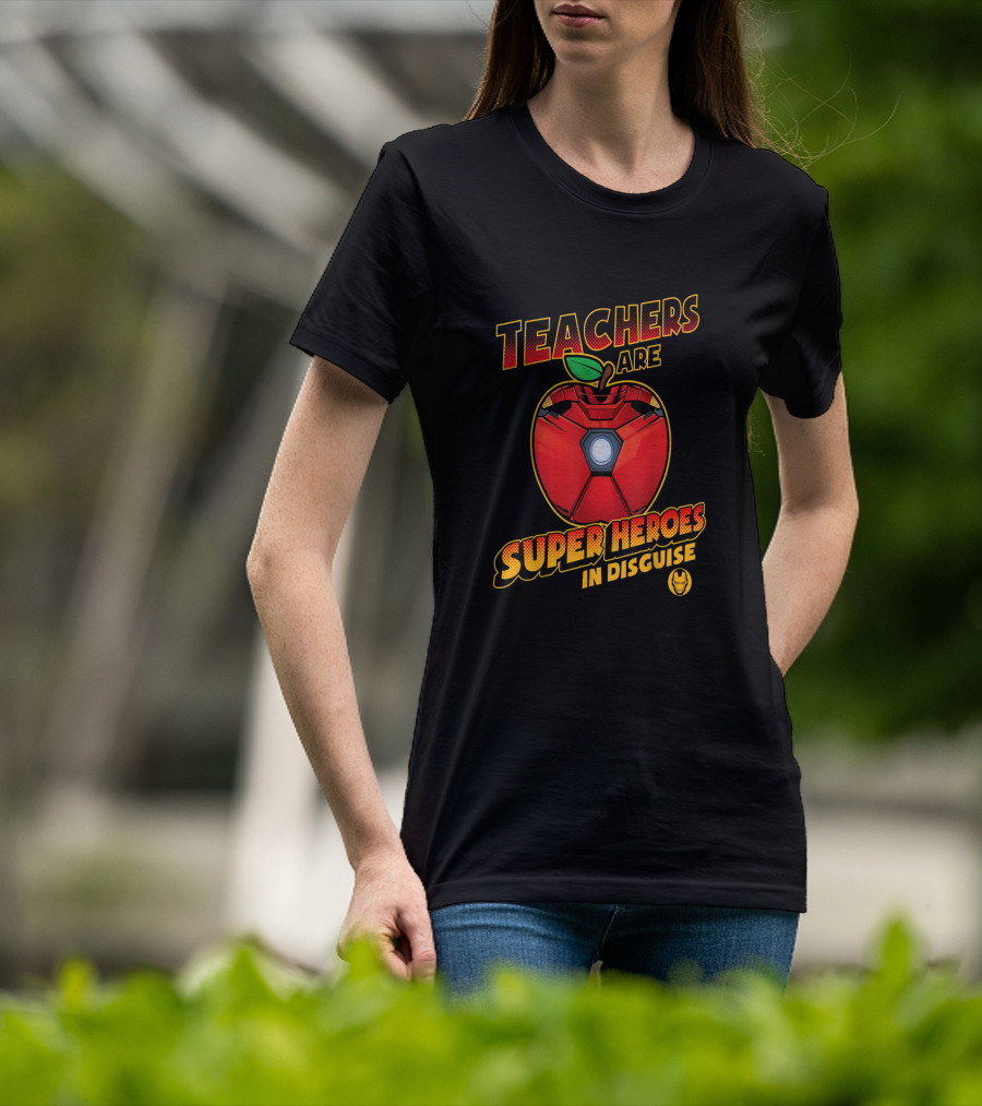 Teachers Are Super Heroes In Disguise Iron Man Apple Mashup T-Shirt