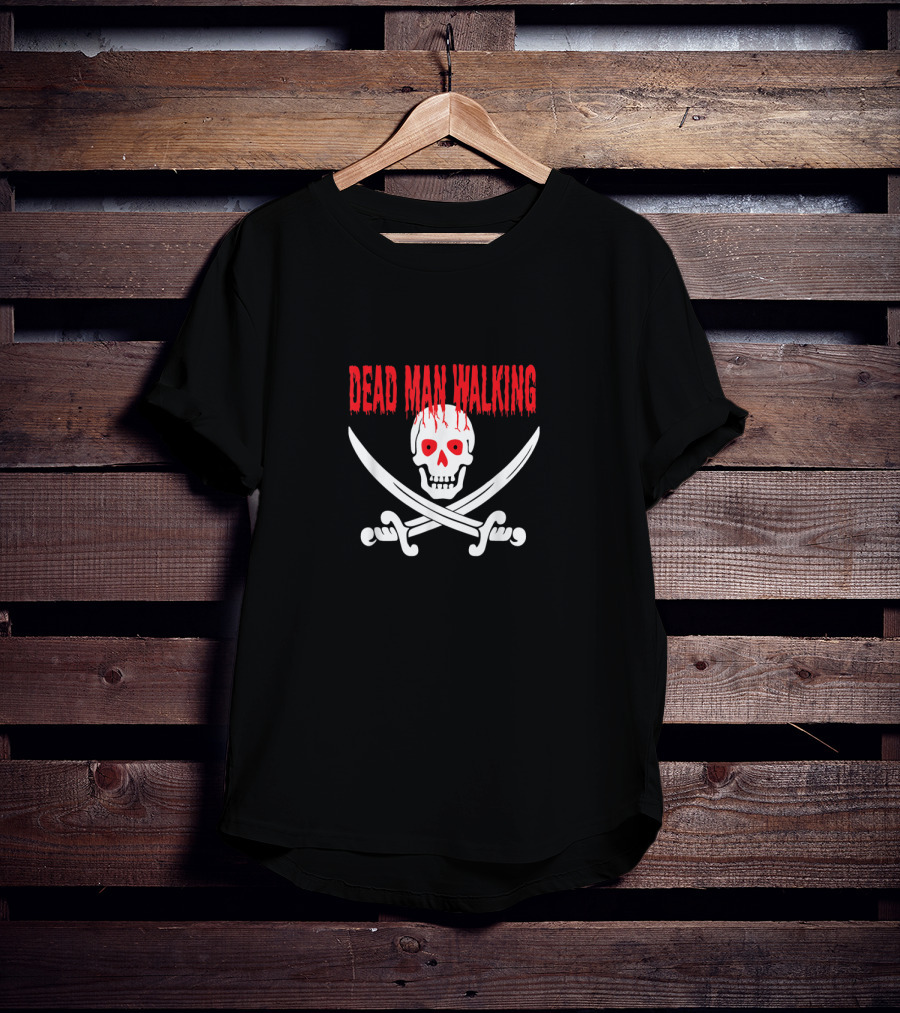 Dead Man Walking Bleeding Skull With Crossed Swords T-Shirt