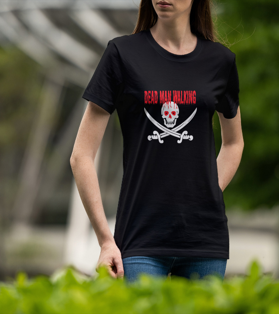 Dead Man Walking Bleeding Skull With Crossed Swords T-Shirt