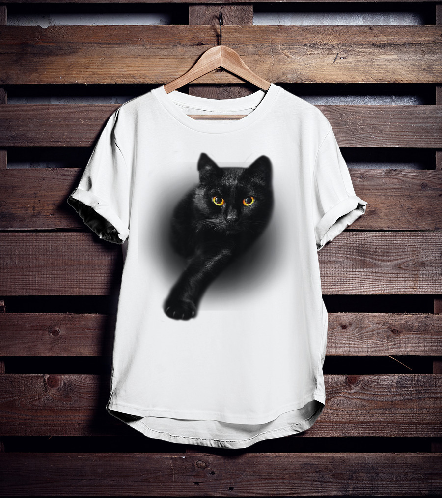 Black Cat Yellow Eyes Halloween T-Shirt