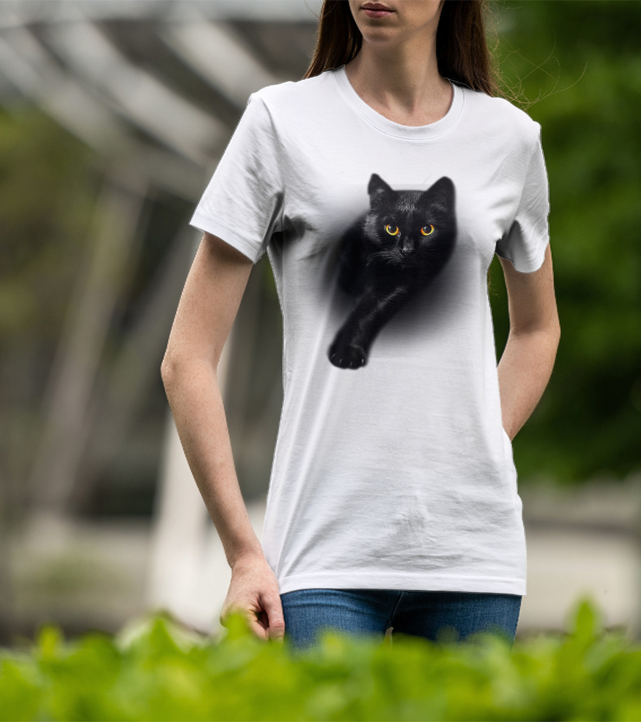 Black Cat Yellow Eyes Halloween T-Shirt