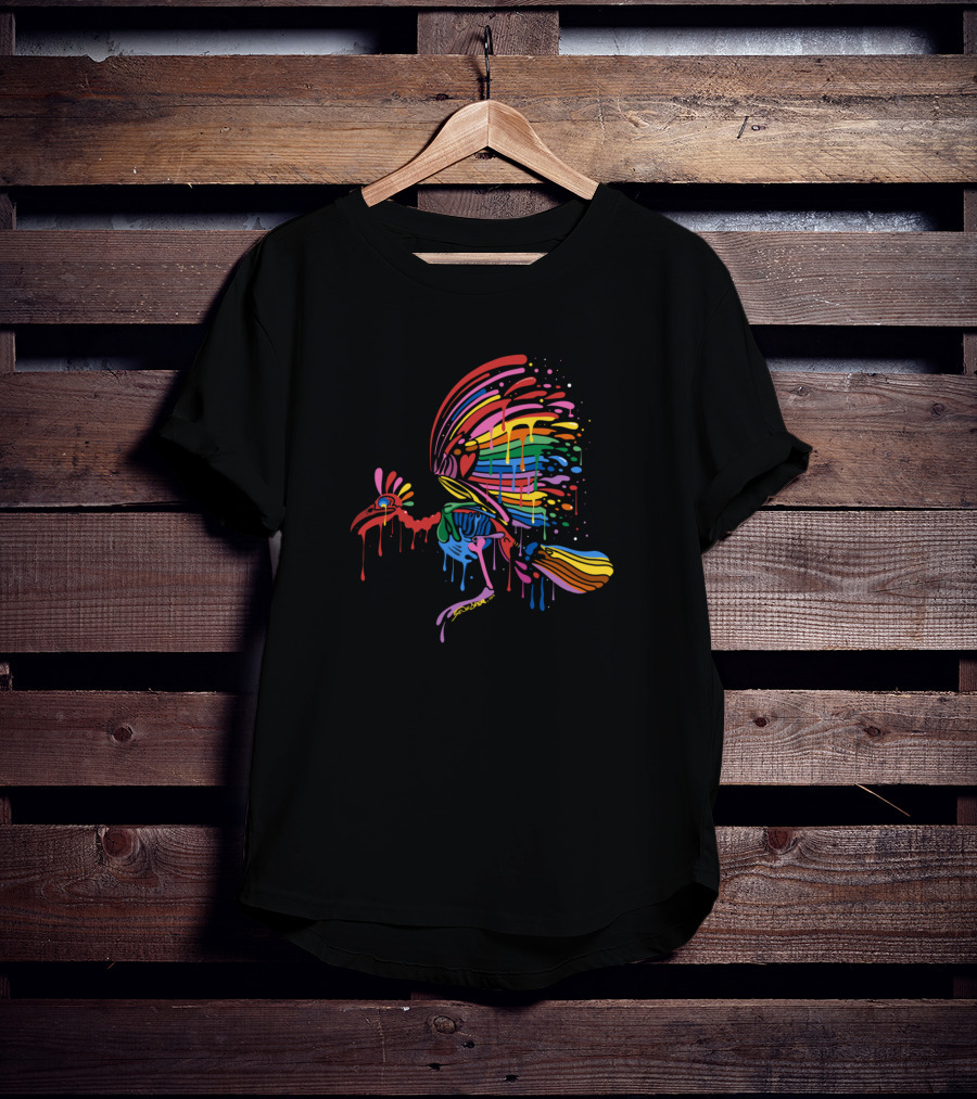 Rainbow Skeleton Bird With Vibrant Rainbow Wings Dripping Colors T-Shirt