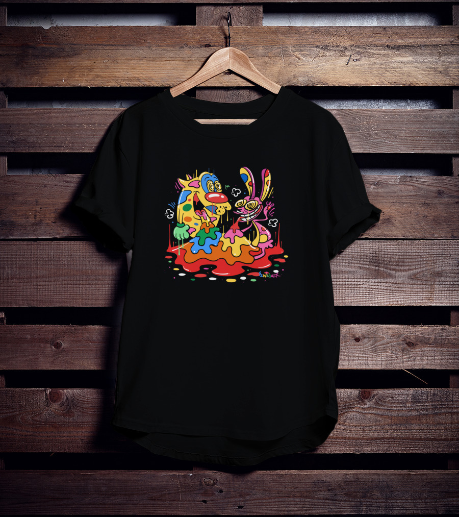 Ren And Stimpy Psychedelic Colorful Splatter T-Shirt