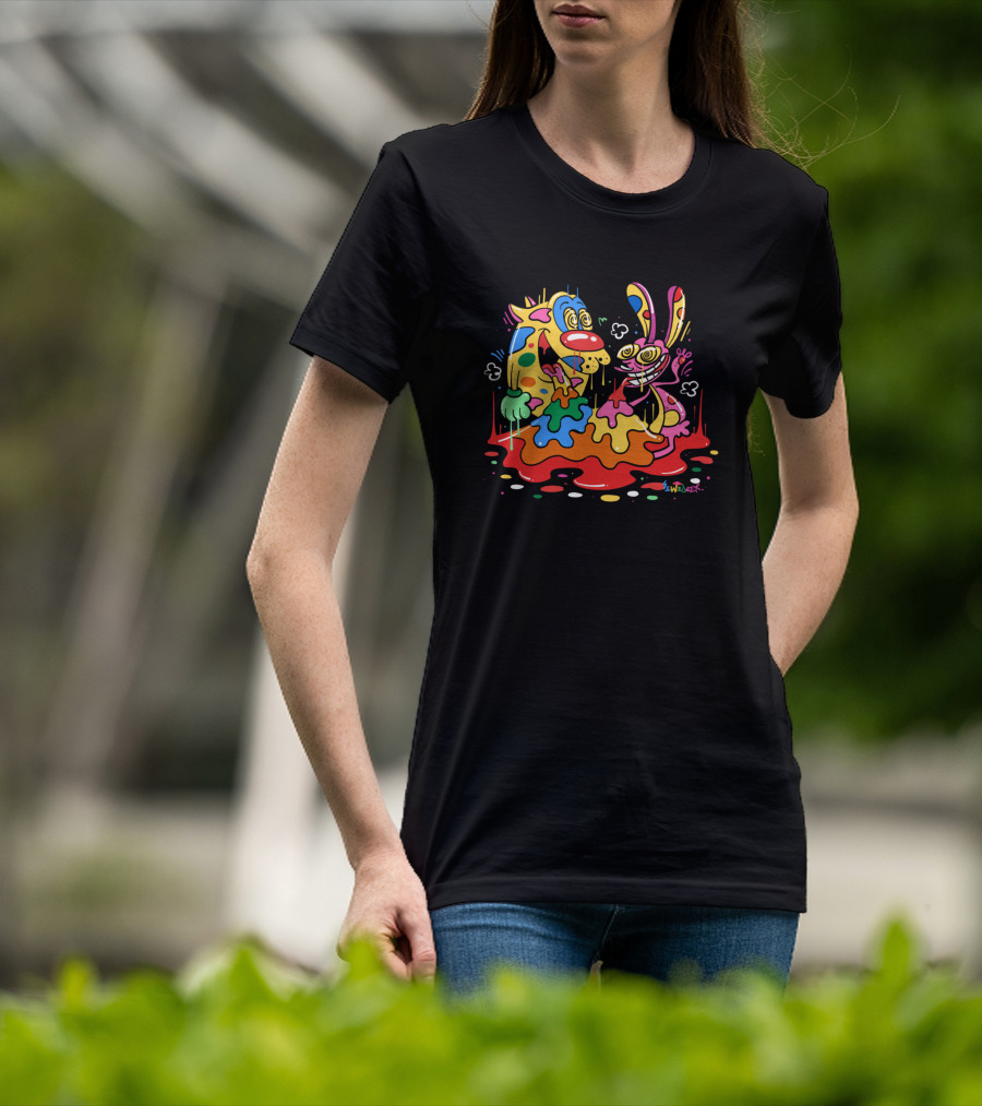 Ren And Stimpy Psychedelic Colorful Splatter T-Shirt