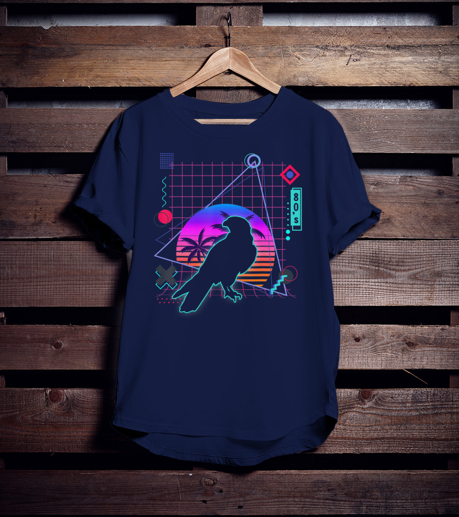 Peregrine Falcon Vaporwave Aesthetic 80s Style Grid And Sunset T-Shirt