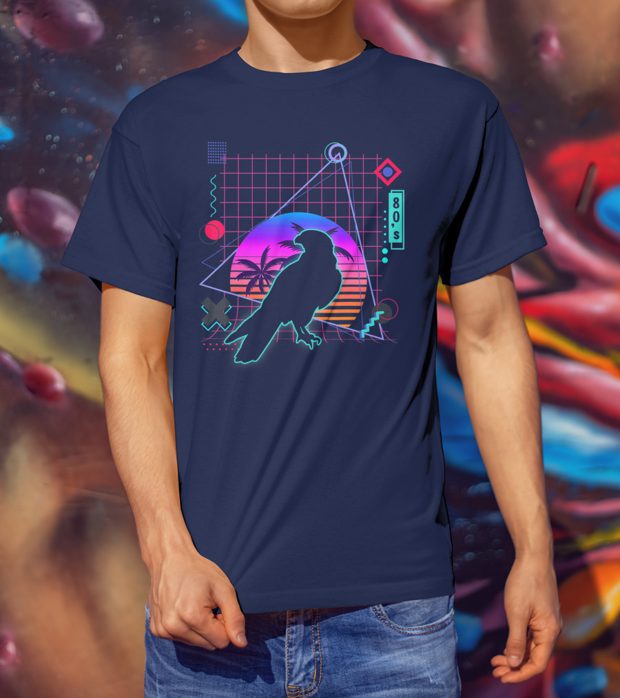 Peregrine Falcon Vaporwave Aesthetic 80s Style Grid And Sunset T-Shirt