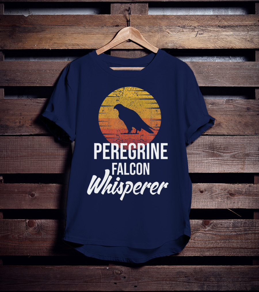 Peregrine Falcon Whisperer Bird Nature Silhouette Retro Sun T-Shirt