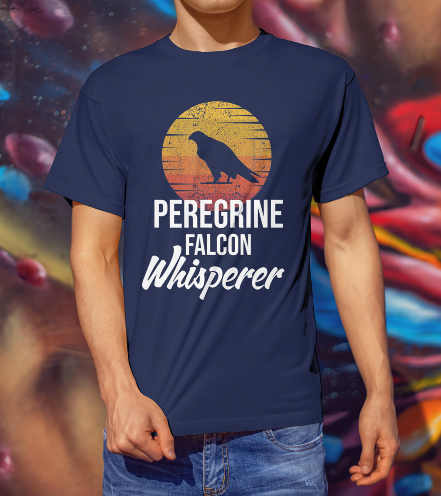 Peregrine Falcon Whisperer Bird Nature Silhouette Retro Sun T-Shirt