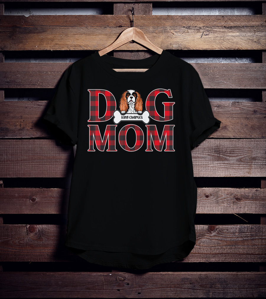 Dog Mom King Charles Red Plaid Pet Lover T-Shirt