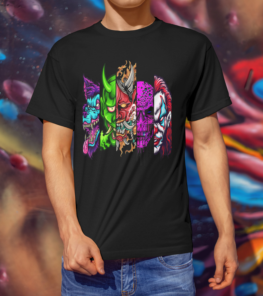 Evil Demons Horror Creatures Scary Halloween Monster Faces T-Shirt
