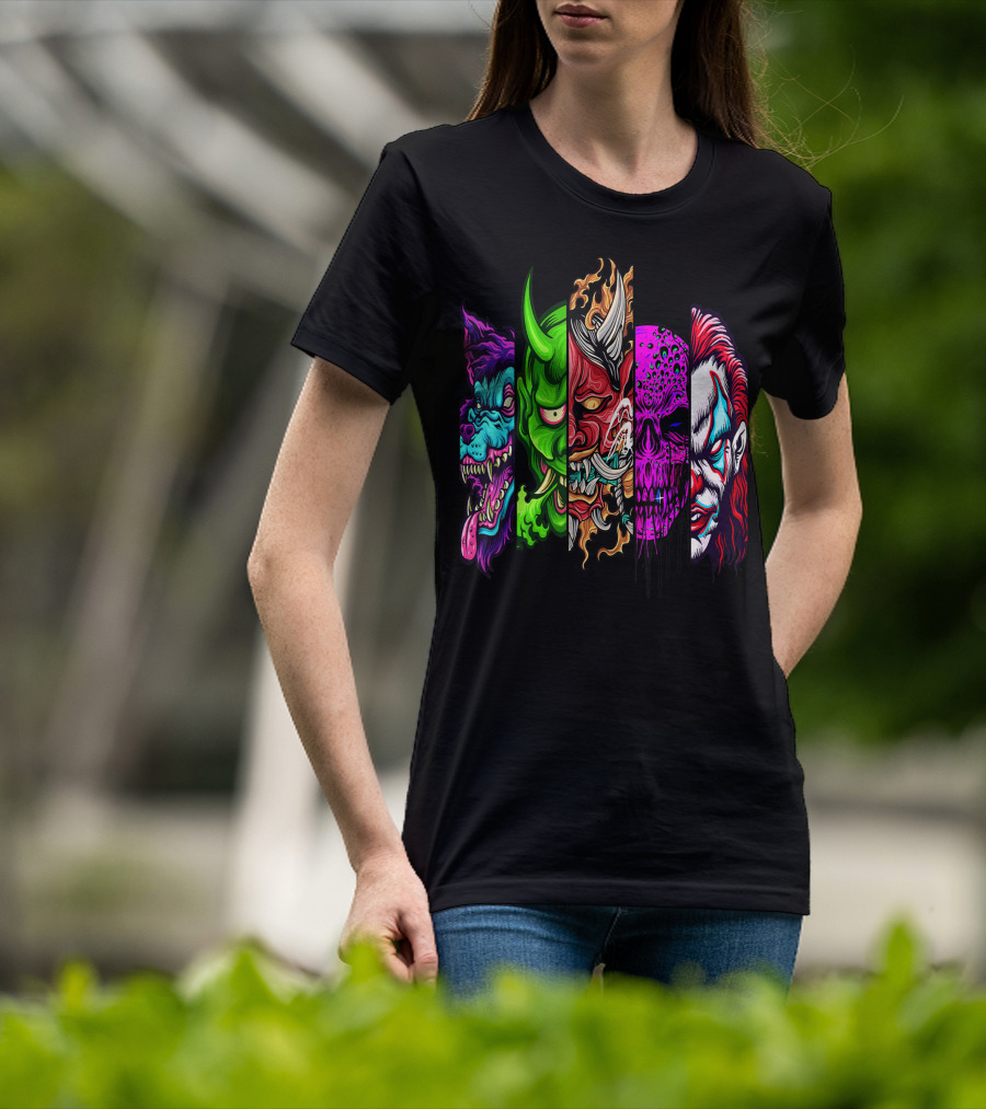 Evil Demons Horror Creatures Scary Halloween Monster Faces T-Shirt