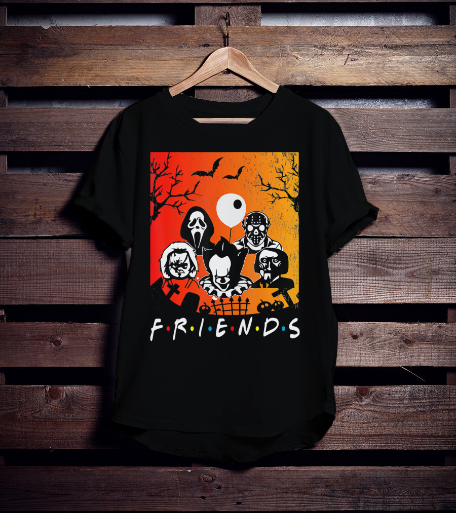 Friends Of Horror Halloween Characters Collage T-Shirt
