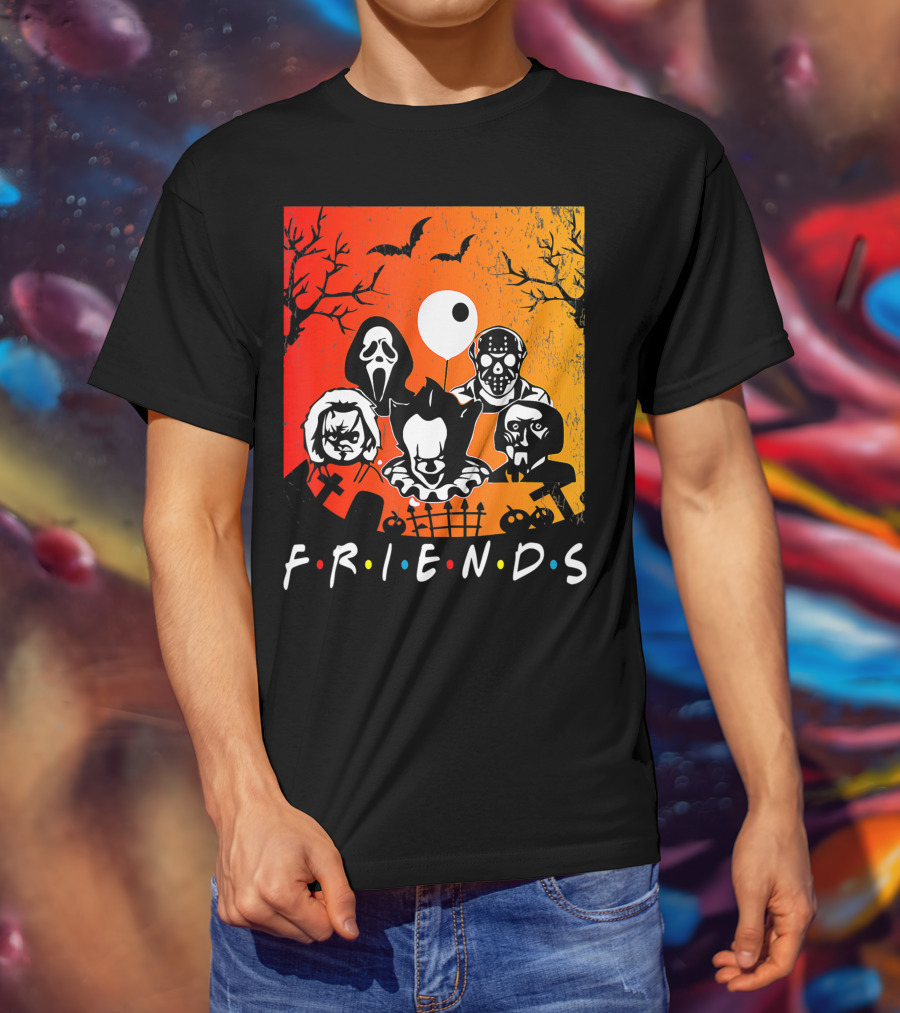 Friends Of Horror Halloween Characters Collage T-Shirt