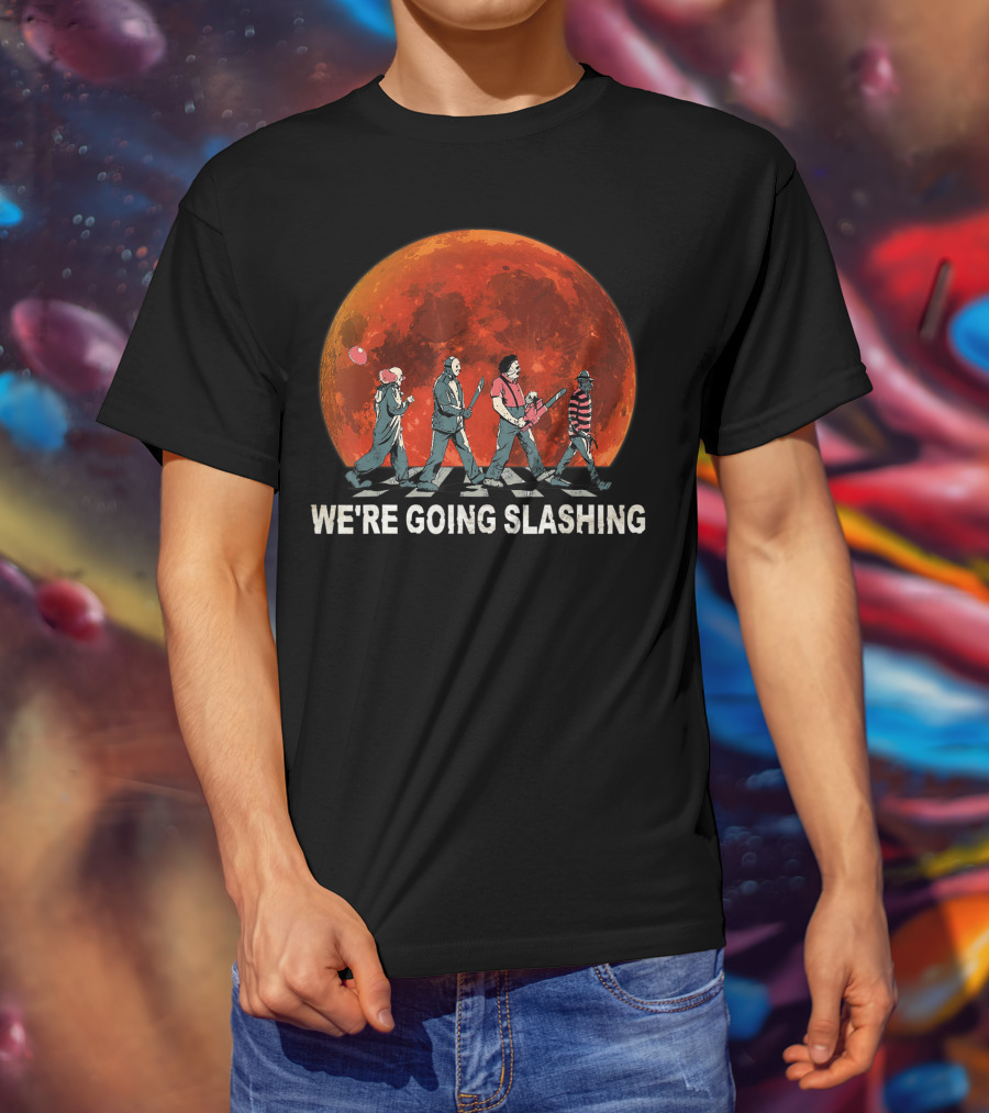 We're Going Slashing Halloween Blood Moon Horror Characters T-Shirt