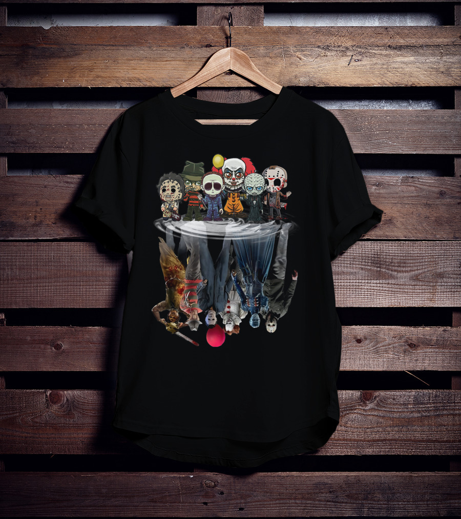 Horror Movie Characters Reflected In Water Mirror T-Shirt