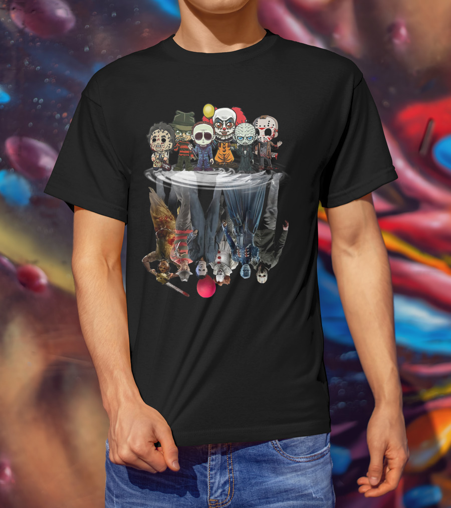 Horror Movie Characters Reflected In Water Mirror T-Shirt