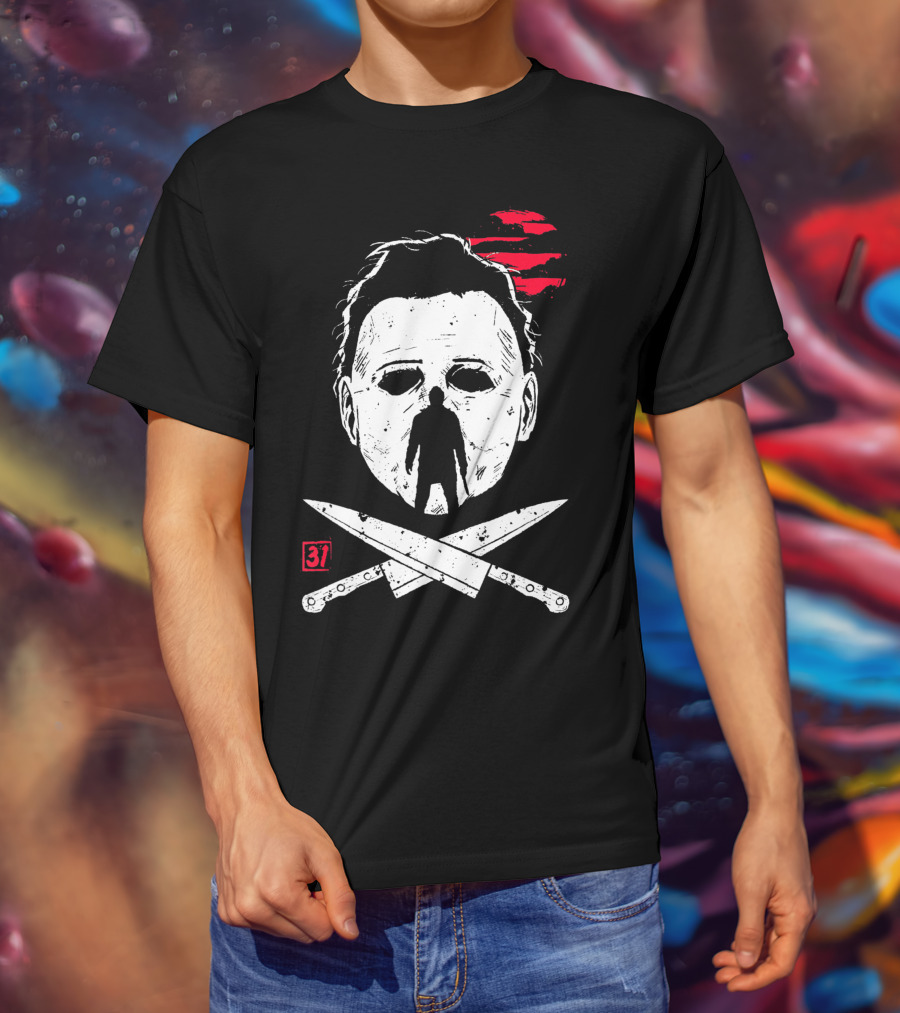Horror Friday Halloween 37 Michael Myers Mask Knives T-Shirt