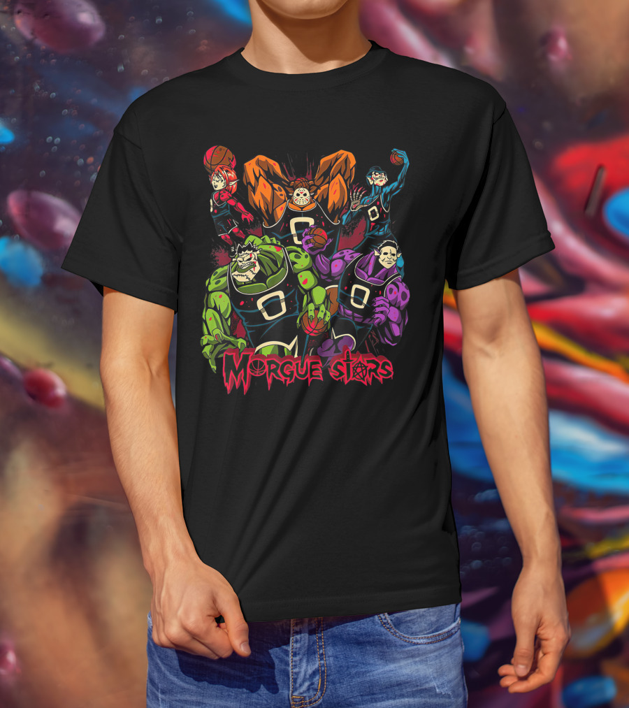 Morgue Stars Horror Characters Basketball Halloween T-Shirt