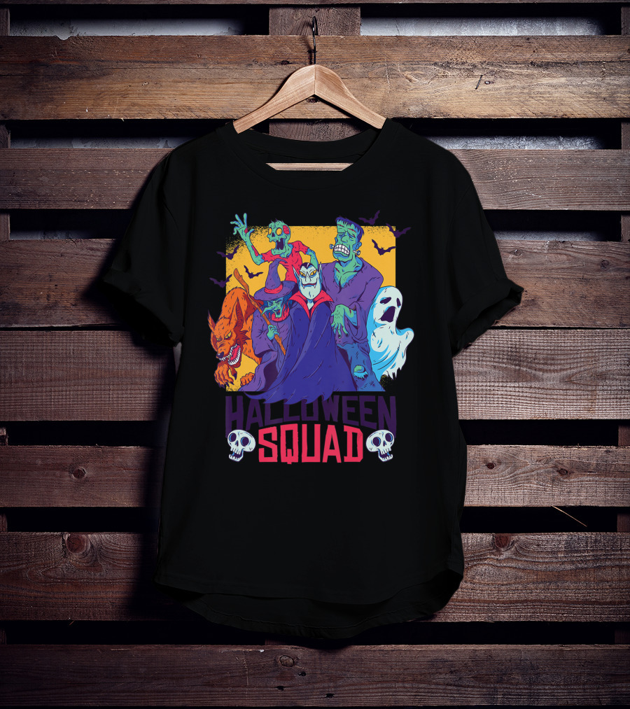 Halloween Squad Funny Horror Characters Vampire Wolf Zombie Ghost Monster T-Shirt