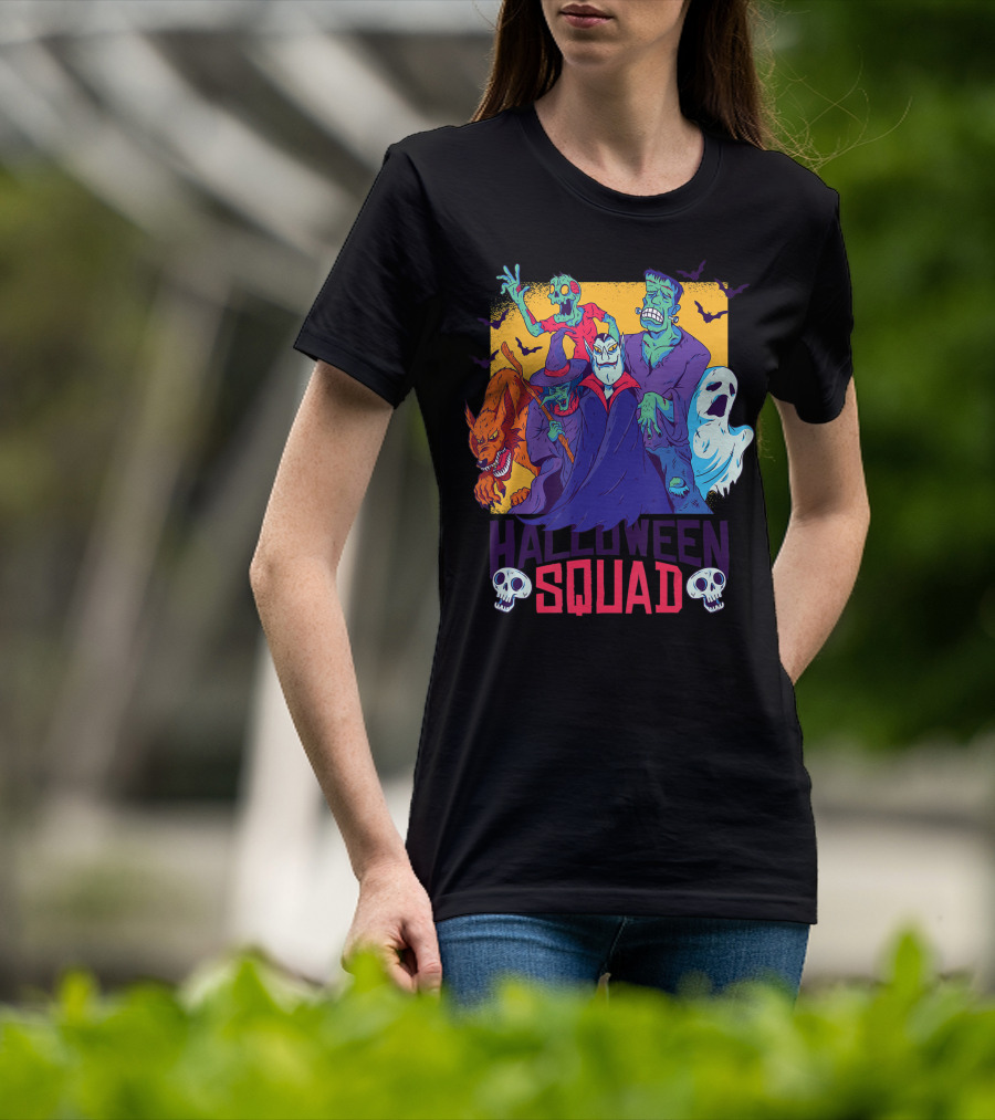 Halloween Squad Funny Horror Characters Vampire Wolf Zombie Ghost Monster T-Shirt
