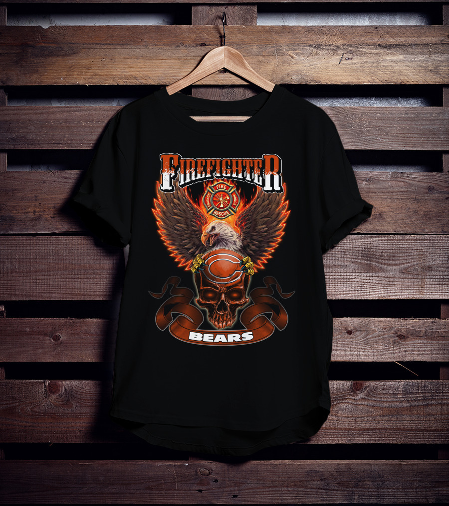 Firefighter Chicago Bears Fire Rescue Eagle Skull T-Shirt