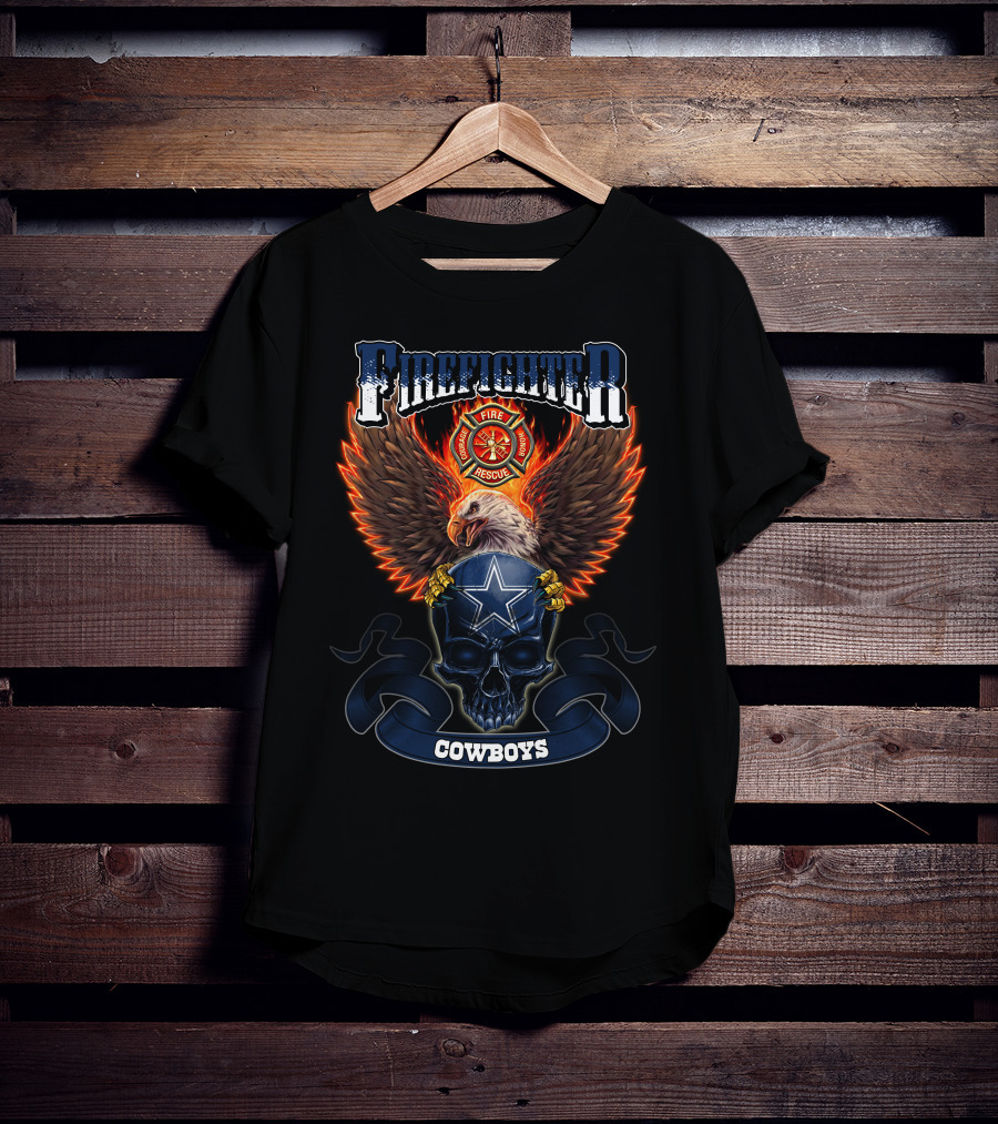 Firefighter Rescue Eagle Skull Cowboys T-Shirt