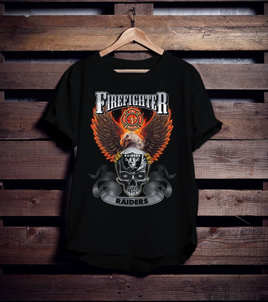Firefighter Fire Rescue Eagle Skull Raiders T-Shirt