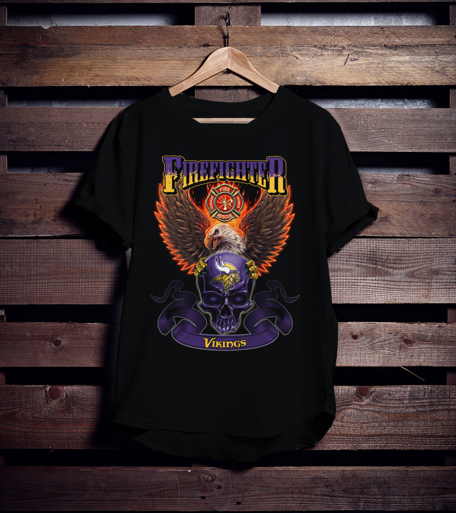 Firefighter Fire Rescue Eagle Minnesota Vikings Skull T-Shirt