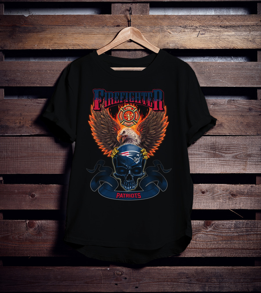 Firefighter Fire Rescue Patriots Eagle Skull New England Patriots T-Shirt