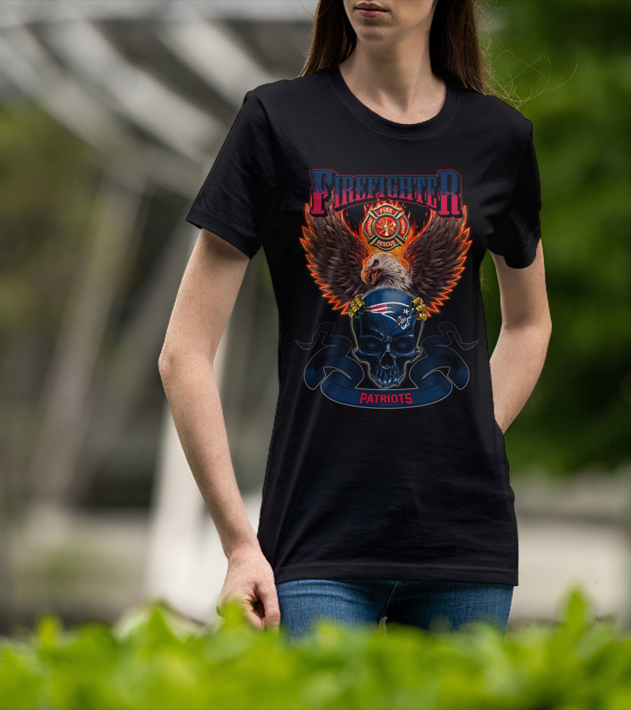 Firefighter Fire Rescue Patriots Eagle Skull New England Patriots T-Shirt