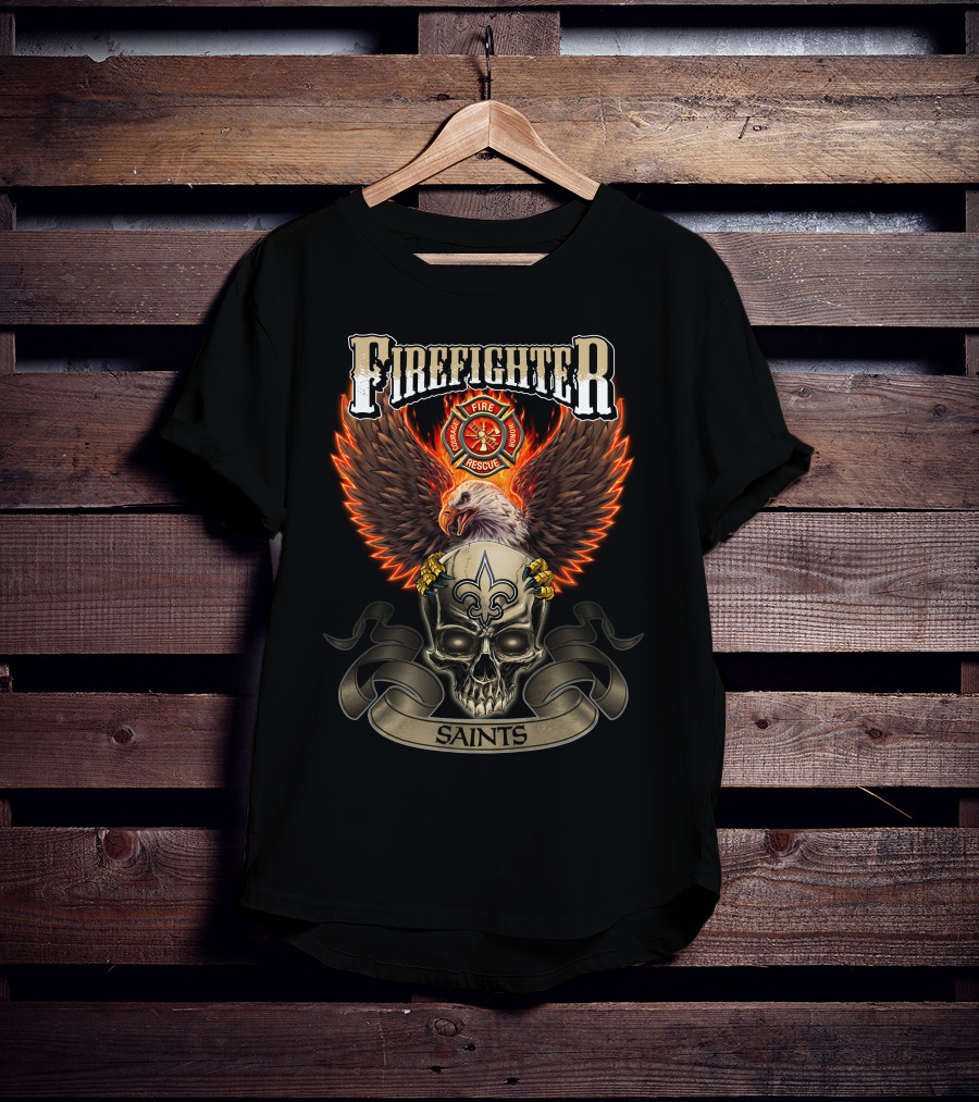 Firefighter Fire Rescue Eagle Skull Saints T-Shirt