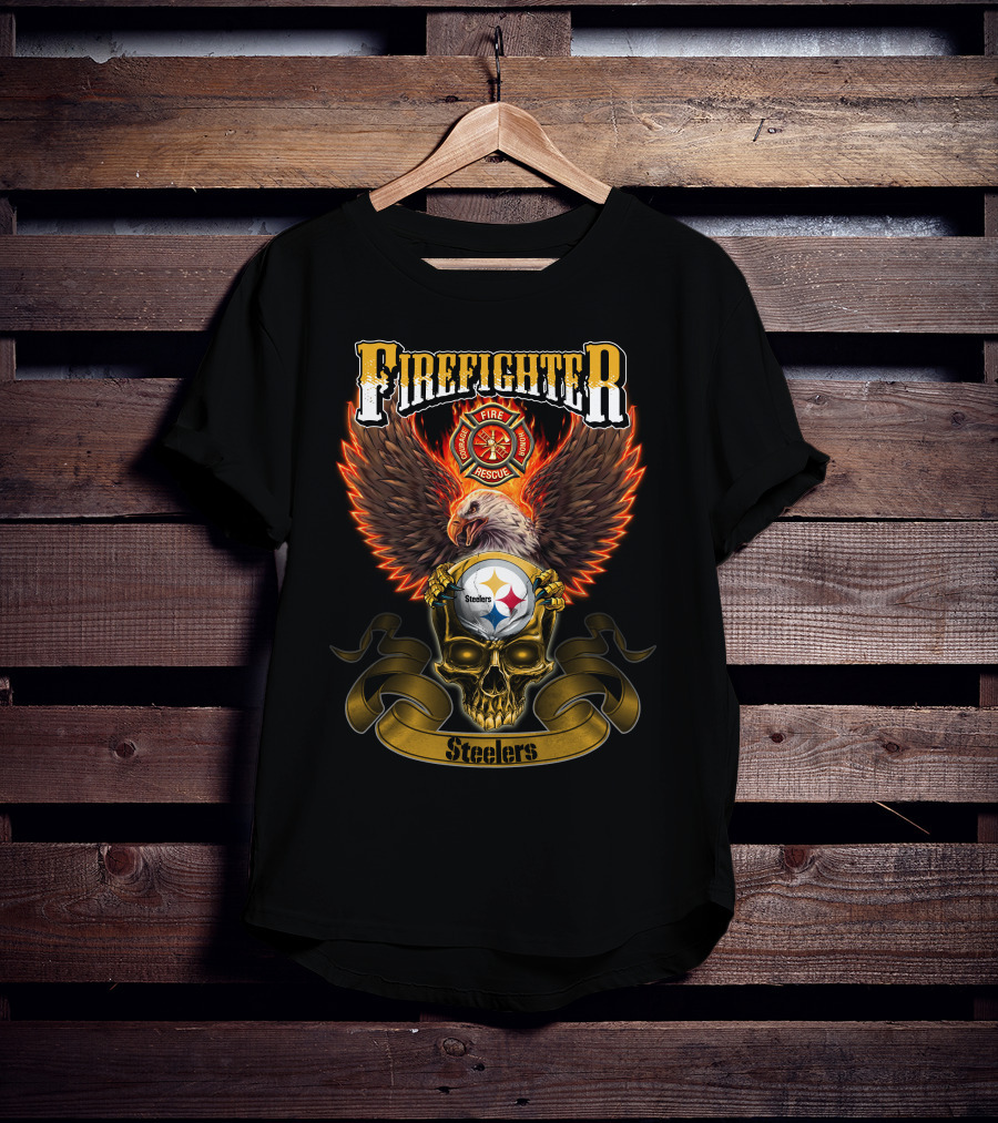 Firefighter Eagle Pittsburgh Steelers Fire Rescue Badge Skull T-Shirt