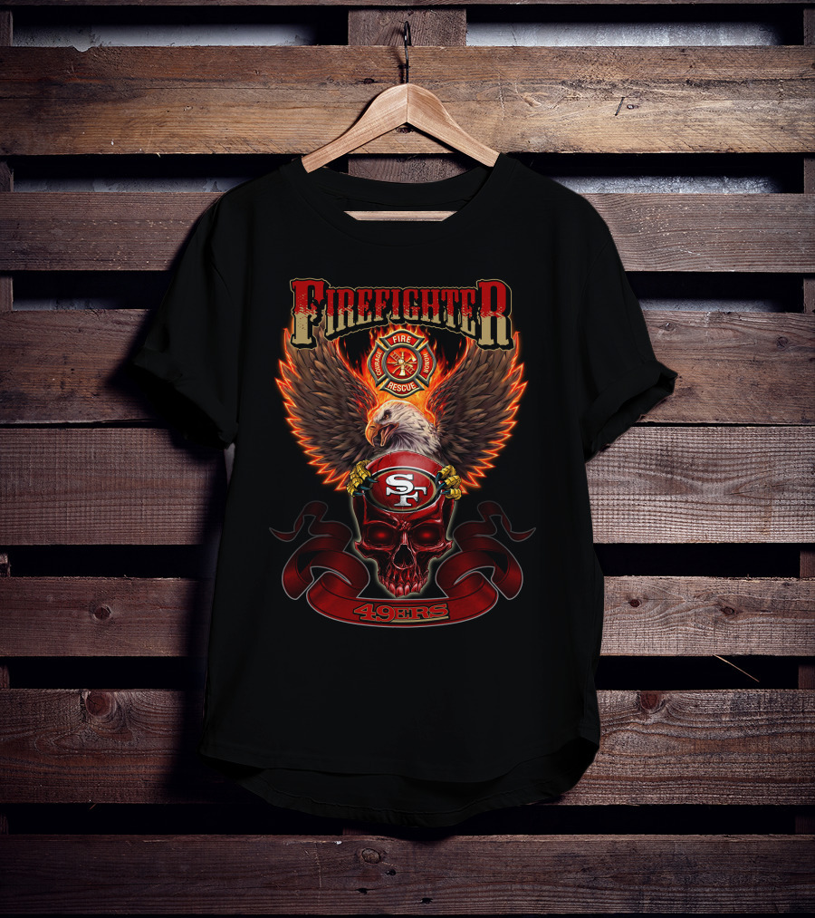 Firefighter Fire Rescue Eagle 49ers SF Skull T-Shirt