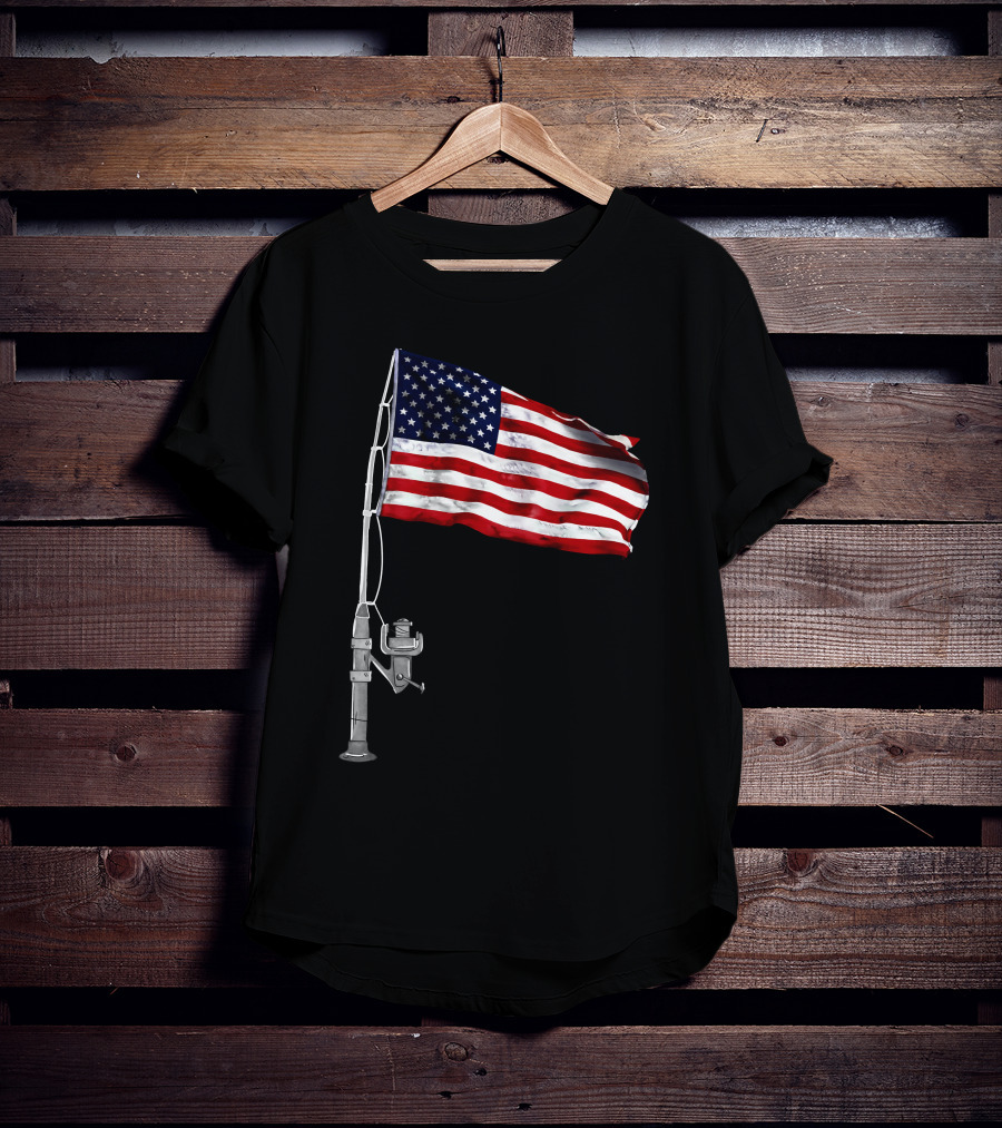 American Fishing Rod Flag Camping T-Shirt