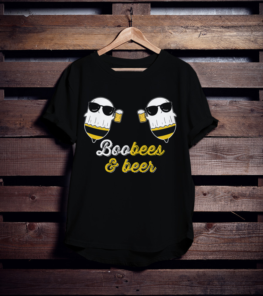 Boo Bees And Beer Halloween Costume Cute Ghost Drinking Bee T-Shirt