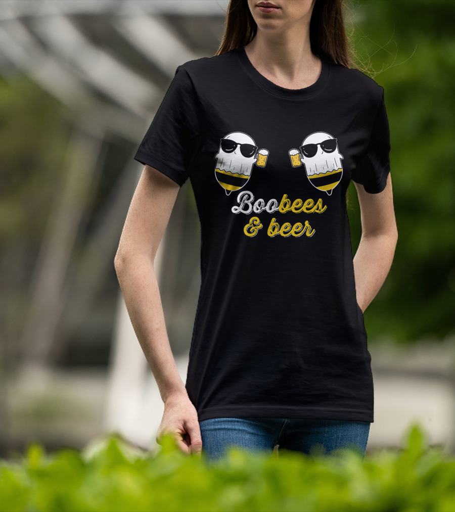 Boo Bees And Beer Halloween Costume Cute Ghost Drinking Bee T-Shirt