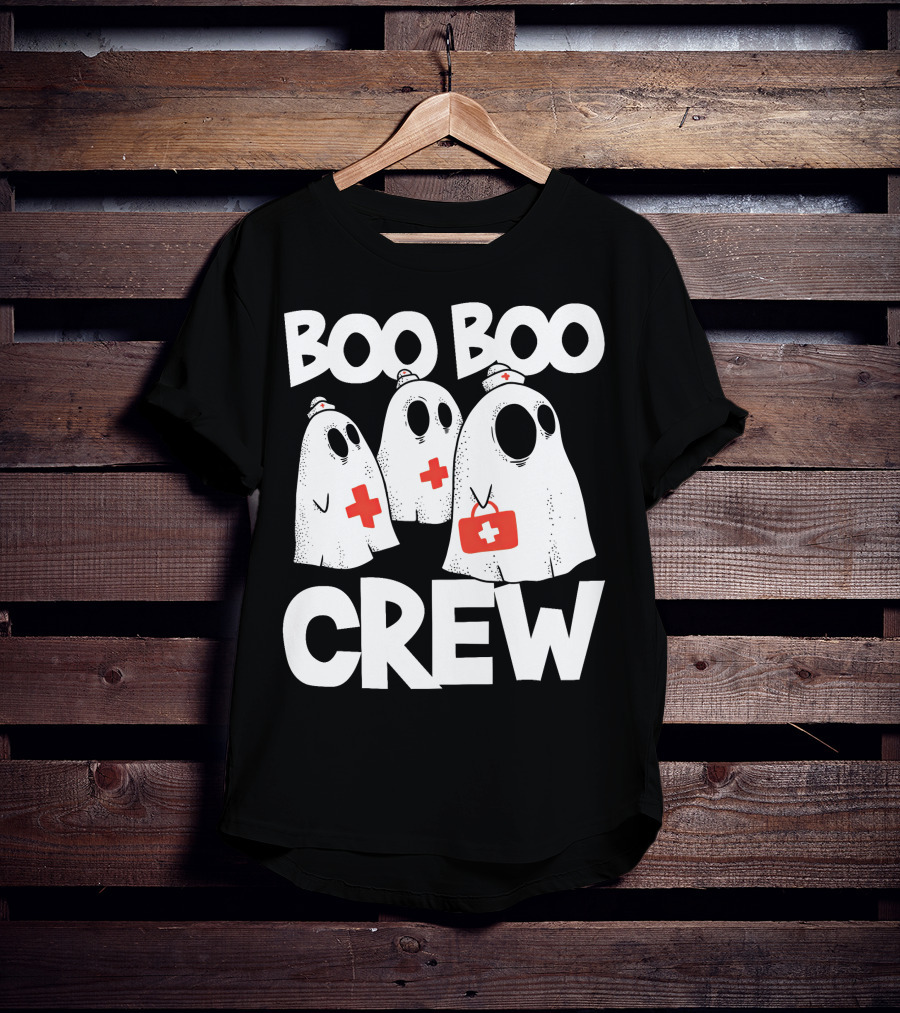 Boo Boo Crew Ghost Nurse Halloween With Medical Cross T-Shirt