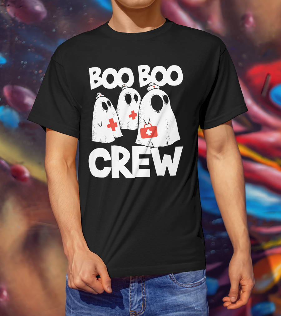 Boo Boo Crew Ghost Nurse Halloween With Medical Cross T-Shirt
